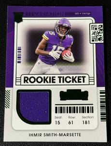 lot 97A image: Ihmir Smith-Marsette RC Relic 2021 Conenders Rookie Ticket #RSV-ISM Minnesota Vikings Football Card