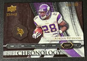 lot 100A image: Adrian Peterson 750 2008 Icons Football NFL Chronology #CHR38 Minnesota Vikinga Football Car