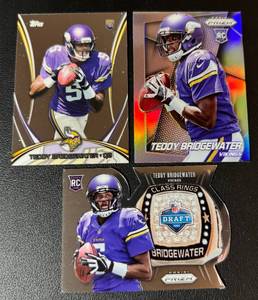 lot 129 image: Teddy Bridgewater 3 Card RC Lot - Rookie Minnesota Vikings Football Cards