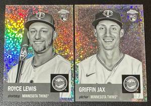 lot 111A image: Royce Lewis and Griffin Jax Mini Diamond RC Refreactor 2 Card Lot 2022 Topps Chrome #20 and #76 Minnesot Twins Rookie Baseball Cards