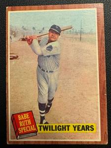 lot 29B image: Babe Ruth 1962 Topps #141 Twilight Years Vintage Baseball Card