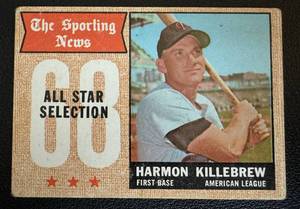 lot 42B image: Harmon Killebrew 1968 Topps #361 Sporting News Vintage Minnesota Twins Baseball Card