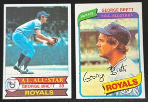 lot 59B image: George Brett 2 Card 1979 and 1980 Lot #330 and #450 Vintage Baseball Cards