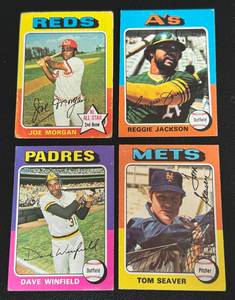 lot 60C image: 1975 Topps 4 Card Star Lot - Reggie Jackson, Joe Morgan, Tom Seaver, Dave Winfield - Vintage Baseball Cards