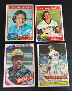 lot 62B image: 1979-81 Topps Baseball 4 Card Star Lot - Brett, Palmer, Molitor, Stargell Vintage Baseball Cards