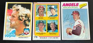 lot 67B image: 1977  1978 Topps Star and Rookie Lot - 1977 Nolan Ryan #650, 1978 Dale Murphy RC #708, George Brett #100 Vintage Baseball Cards