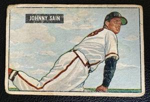 lot 70B image: 1951 Bowman #314 Johnny Sain Vintage Baseball Card