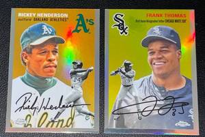 lot 73B image: Rickey Henderson and Frank Thomas 2 Card Refrator Lot 2023 Topps Chrome Baseball Cards
