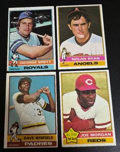 lot 74B image: 1976 Topps Baseball 4 Card Star Lot - Nolan Ryan, George Brett 2nd Year, Dave Winfield, Joe Morgan Vintage Baseball Cards
