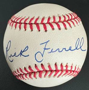 lot 57D image: Rick Ferrell Signed Rawlings AL Brown Baseball with JSA COA and Case