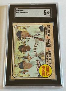 lot 6 image: Mickey Mantle  Willie Mays  Harmon Killebrew SGC 5 EX 1968 Topps Super Stars #490 Vintage Baseball Card