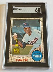 lot 11 image: Rod Carew SGC 6 EX-NM 1968 Topps #80 Vintage Minnesota Twins Baseball Card