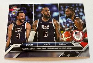 lot 32C image: LeBron James, Steph Curry, Kevin Durant 2024 Topps Now #26 USA Olympic Team Basketball Card