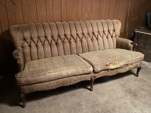 lot 21 image: Antique Loveseat-Style Gold Couch wWood Accents...