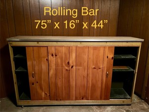 lot 18 image: Portable Bar 75-Inch Long Narrow Cabinet on Wheels