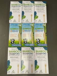lot 49 image: CA 2 - Naturezway Bamboo Disposable Cutlery Set - 24 Count Each 9 boxes