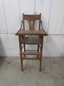 lot 150 image: Antique wood baby high-chair...