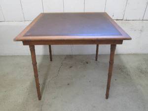 lot 152 image: Vintage Wood card table with covere...