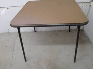 lot 160 image: Vintage Metal fold-up card table wi...