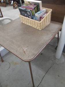 lot 186 image: Vintage fold up card table with Wic...