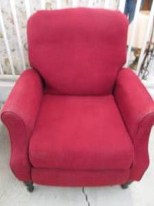 lot 196 image: Burgundy Upholstered laid-back Wing...