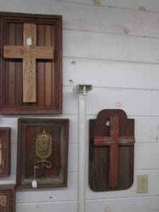 lot 201 image: Barnwood cross and cast iron adorne...