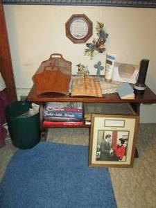 lot 224 image: Wood night stand PLUS reading mater...