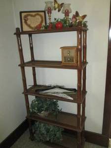 lot 227 image: Wood and Wicker Rattan 5-tier shelf...