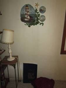 lot 278 image: Small table, lamp, atlas and sea th...