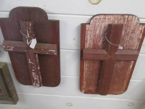 lot 110 image: Pair of barnwood gaton cross wall d...