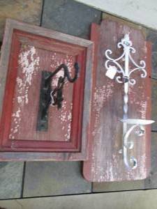 lot 122 image: Barnwood framed cast iron plant han...