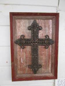 lot 126 image: Rustic barnwood framed Cast Iron Vi...