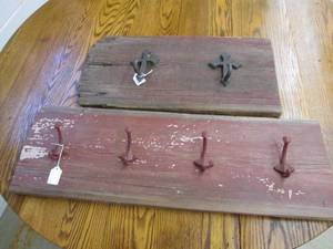 lot 134 image: Wall mounted Barnwood coat racks wi...