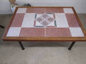 lot 136 image: Rustic barnwood framed, tile inlay ...