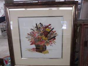 lot 148 image: Large embroidered floral wall decor...