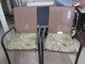 lot 66 image: Pair of metal framed patio chairs w...