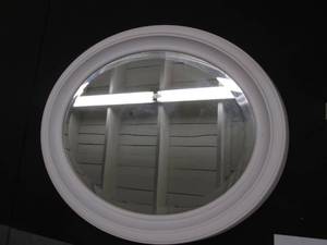 lot 67 image: White Wood framed oval wall mirror ...