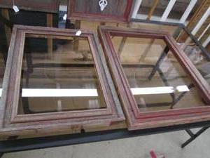 lot 70 image: Pair of large empty barnwood pictur...