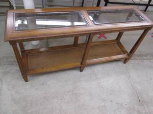 lot 77 image: Long Wood framed sofa table with gl...