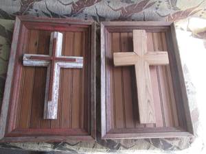 lot 89 image: Pair of barnwood framed cross wall ...