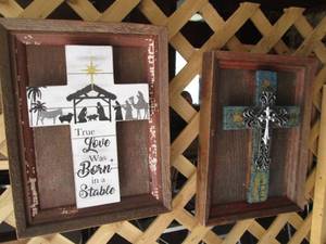 lot 90 image: Pair of barnwood framed cross wall ...