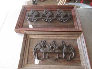 lot 96 image: Barnwood framed cast iron Deer head...