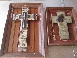 lot 97 image: Barnwood framed religious scripture...