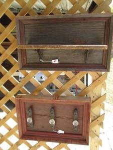 lot 99 image: Barnwood framed wall shelf with cas...