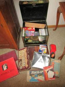 lot 31 image: Ornate wood box filled with games...