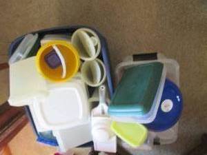 lot 302 image: 2 plastic totes of Tupperware and o...