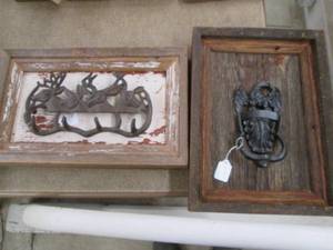 lot 289 image: Barnwood framed door knocker and de...