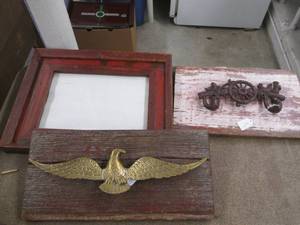 lot 290 image: Barnwood framed eagle and western t...