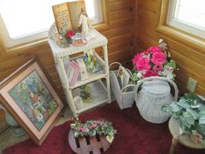 lot 320 image: Corner of decor, wicker furniture a...