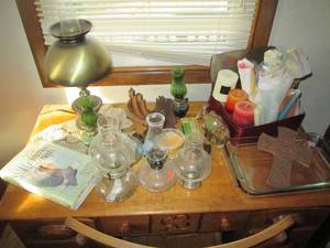 lot 331 image: Oil lamps, candles, electric lamp a...